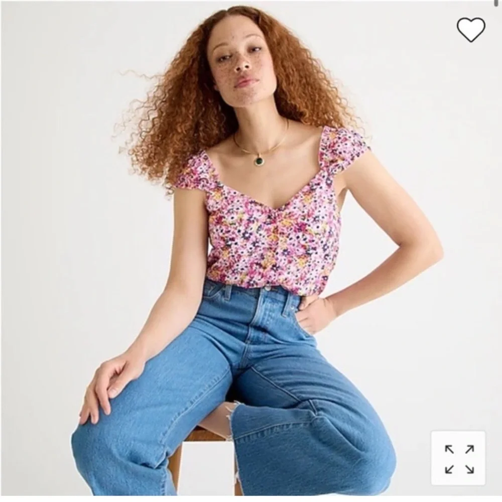 NWT J. Crew Cap-sleeve Crinkle Chiffon Top in floral fields size Small